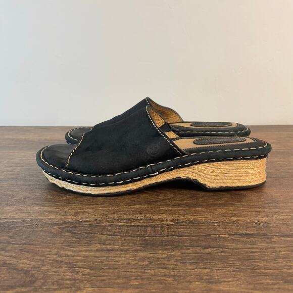 Born Black Leather Clog Sandals Women’s 6 EU 36.5 Platform Slip On - Picture 2 of 11